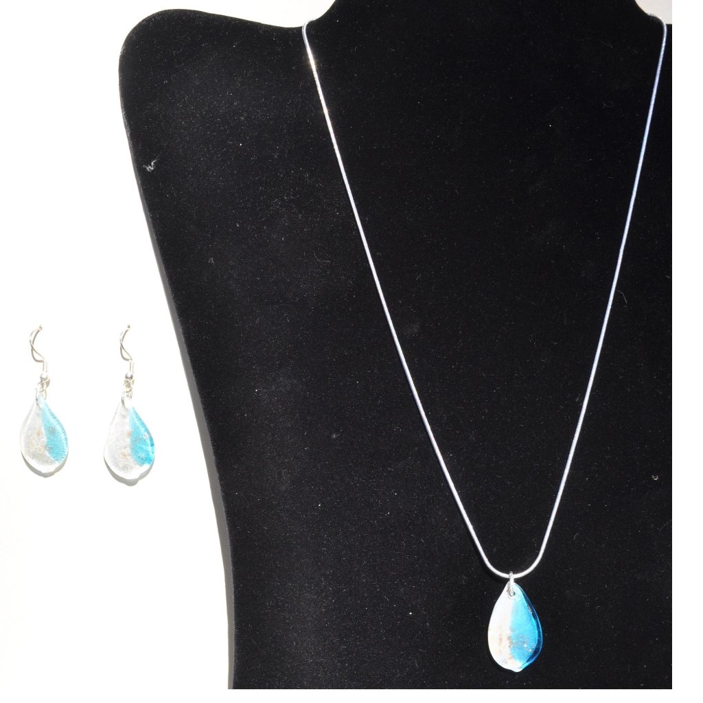 Demi-Parure Lampwork Glass Set Earrings Pendant Silver Necklace 4001 46$
